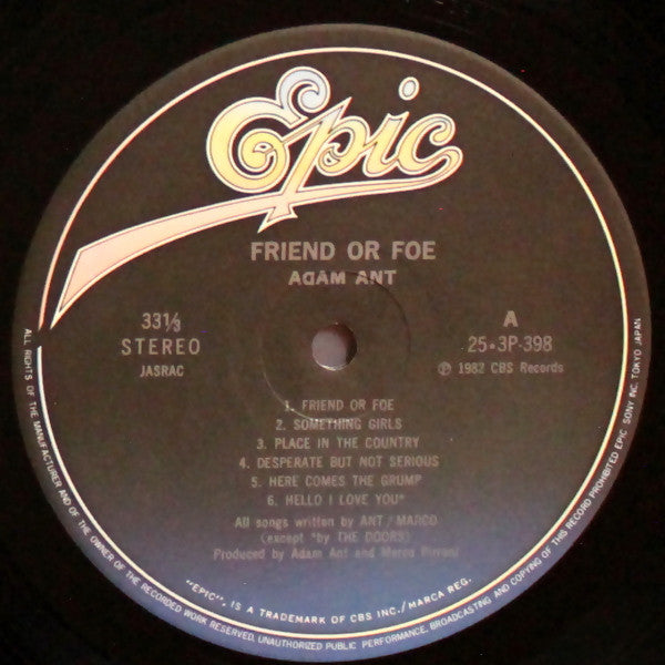 Adam Ant - Friend Or Foe (Vinyl, LP, Album) Good Plus (G+) / Very Good (VG)