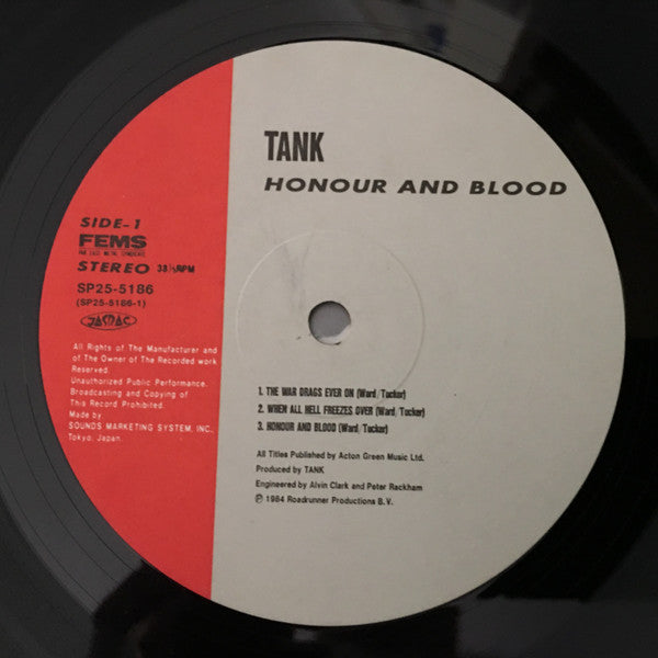 Tank (6) - Honour And Blood (Vinyl, LP, Album) Very Good (VG) / Good Plus (G+)