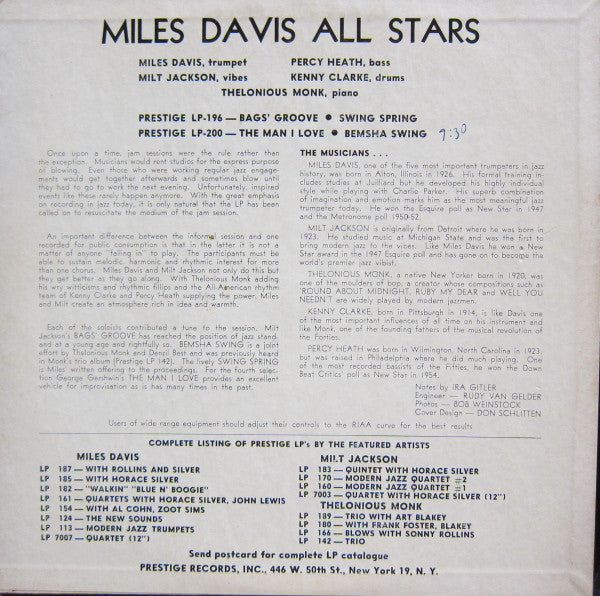 Miles Davis All Stars - Miles Davis All Stars (Vol. 2) (Vinyl, LP, 10", Mono) Good Plus (G+) / Good Plus (G+)