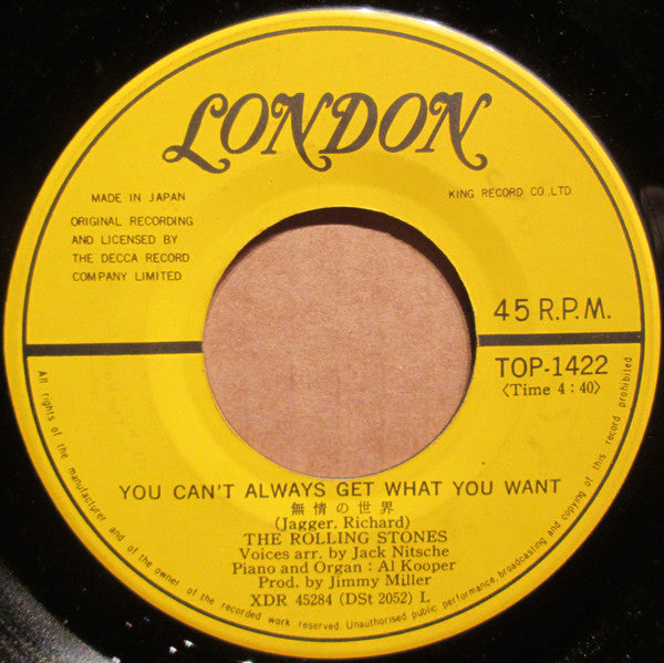 The Rolling Stones - Honky Tonk Women / You Can't Always Get What You Want (Vinyl, 7", 45 RPM, Single) Very Good Plus (VG+) / Very Good (VG)