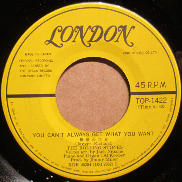 The Rolling Stones - Honky Tonk Women / You Can't Always Get What You Want (Vinyl, 7", 45 RPM, Single) Very Good (VG) / Good (G)