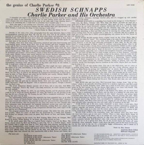 Charlie Parker And His Orchestra - Swedish Schnapps (Vinyl, LP, Album, Reissue, Mono) Very Good Plus (VG+) / Very Good Plus (VG+)