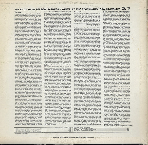 Miles Davis - In Person, Saturday Nights At The Blackhawk, San Francisco, Volume II (Vinyl, LP, Album, Reissue) Very Good (VG) / Very Good (VG)