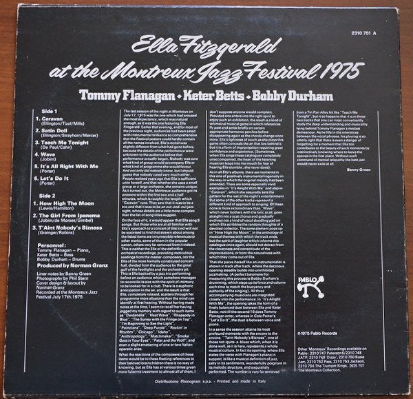 Ella Fitzgerald - Ella Fitzgerald At The Montreux Jazz Festival 1975 (Vinyl, LP, Album) Very Good Plus (VG+) / Good Plus (G+)