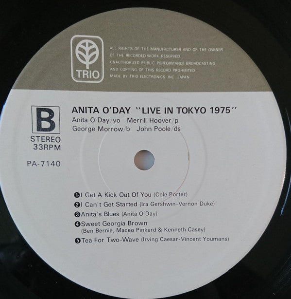 Anita O'Day - Live In Tokyo, 1975 (Vinyl, LP, Album)
