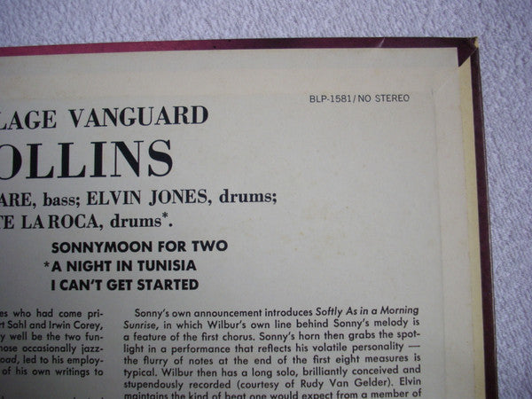 Sonny Rollins - A Night At The "Village Vanguard" (Vinyl, LP, Album, Mono, Reissue) Good Plus (G+) / Very Good (VG)