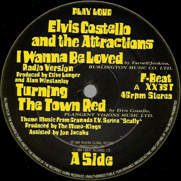 Elvis Costello & The Attractions - I Wanna Be Loved (Vinyl, 12", 45 RPM, Single, Stereo) Very Good Plus (VG+) / Good (G)