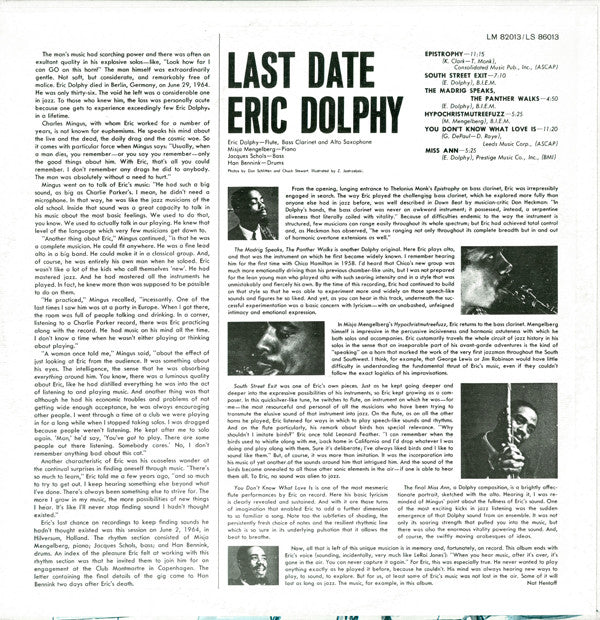 Eric Dolphy - Last Date (Vinyl, LP, Album, Reissue, Stereo) Very Good Plus (VG+) / Very Good (VG)