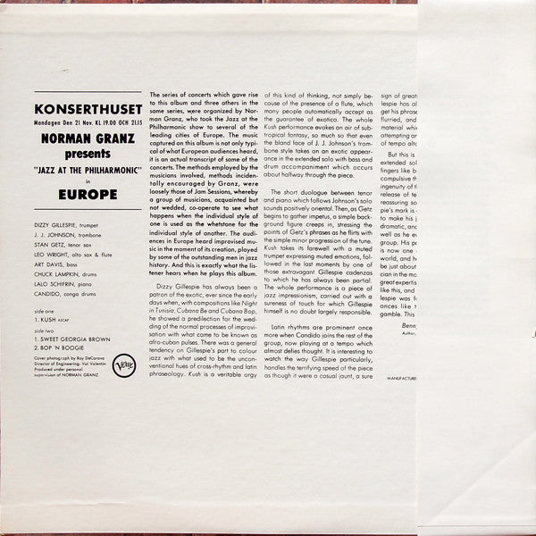 Various - Norman Granz Presents Jazz At The Philharmonic In  Europe (Vinyl, LP, Album, Reissue, Mono) Very Good Plus (VG+) / Very Good Plus (VG+)