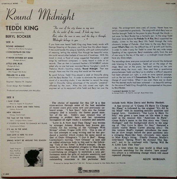 Teddi King - 'Round Midnight (Vinyl, LP, Reissue, Mono) Very Good (VG) / Very Good (VG)