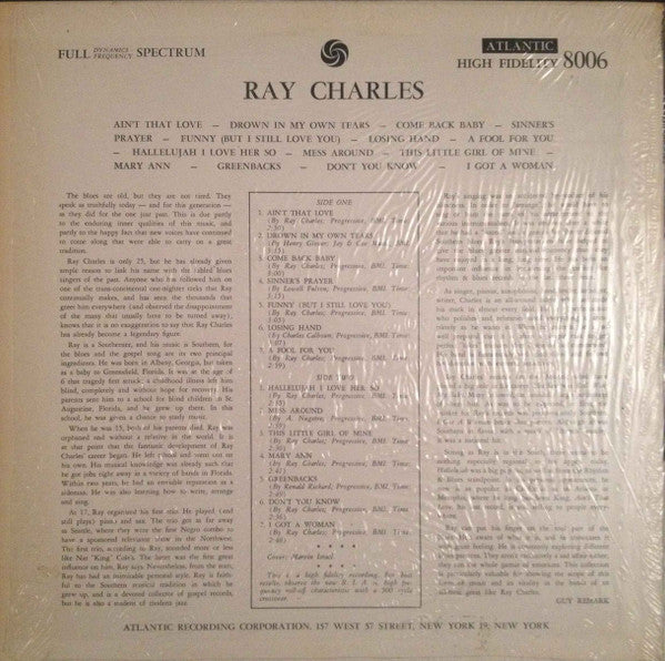 Ray Charles - Ray Charles (Vinyl, LP, Album, Reissue, Mono) Very Good (VG) / Good Plus (G+)