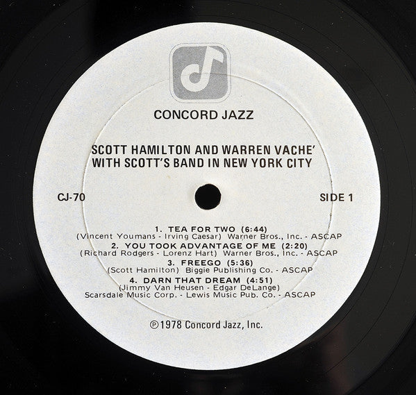 Scott Hamilton - Scott Hamilton And Warren Vaché With Scott's Band In New York City (Vinyl, LP, Album) Very Good (VG) / Very Good Plus (VG+)