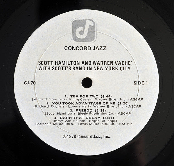 Scott Hamilton - Scott Hamilton And Warren Vaché With Scott's Band In New York City (Vinyl, LP, Album) Very Good Plus (VG+) / Very Good (VG)