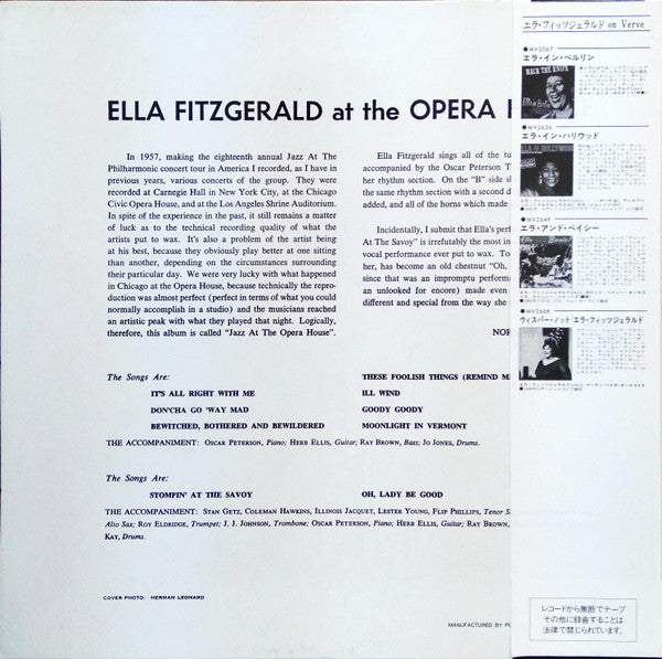 Ella Fitzgerald - Ella Fitzgerald At The Opera House (Vinyl, LP, Album, Reissue, Mono) Very Good Plus (VG+) / Very Good Plus (VG+)