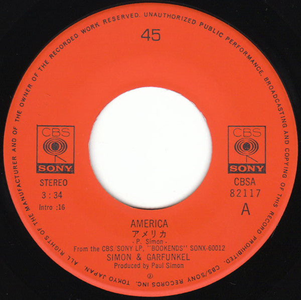 Simon & Garfunkel - America (Vinyl, 7", 45 RPM, Single) Very Good (VG) / Very Good (VG)