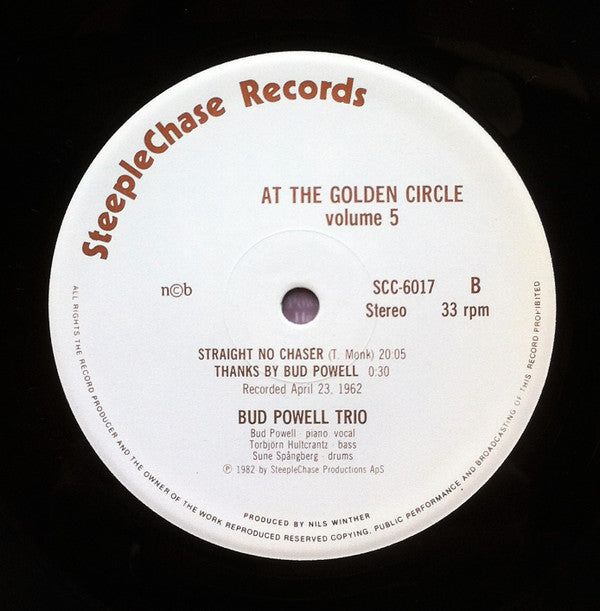 The Bud Powell Trio - At The Golden Circle Volume 5 (Vinyl, LP, Album) Very Good Plus (VG+) / Very Good Plus (VG+)