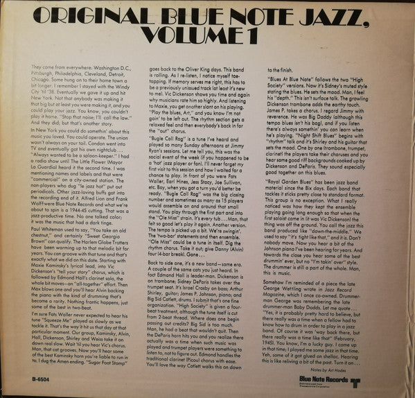 Edmond Hall - Original Blue Note Jazz, Volume 1 (Vinyl, LP, Compilation) Very Good (VG) / Very Good (VG)
