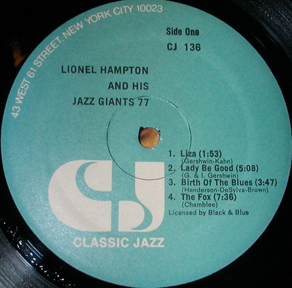 Lionel Hampton & His Giants Of Jazz - Lionel Hampton And His Jazz Giants 77 (Vinyl, LP, Album) Very Good Plus (VG+) / Very Good Plus (VG+)