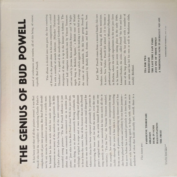 Bud Powell - The Genius of Bud Powell (Vinyl, LP, Album, Reissue, Mono) Very Good (VG) / Very Good (VG)