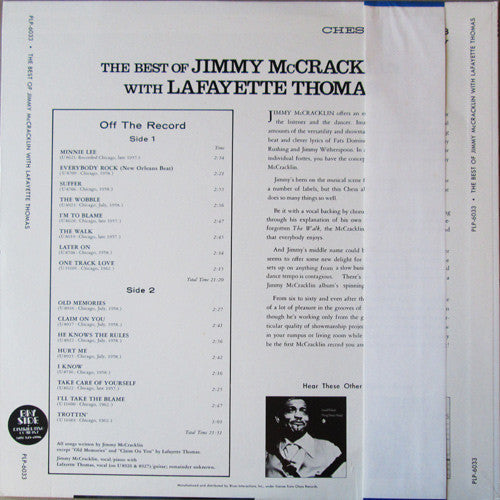 Jimmy McCracklin - The Best Of Jimmy McCracklin With Lafayette Thomas (Vinyl, LP, Compilation) Very Good Plus (VG+) / Very Good (VG)