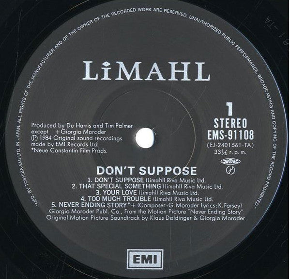 Limahl - Don't Suppose (Vinyl, LP, Album, Reissue) Near Mint (NM or M-) / Very Good Plus (VG+)