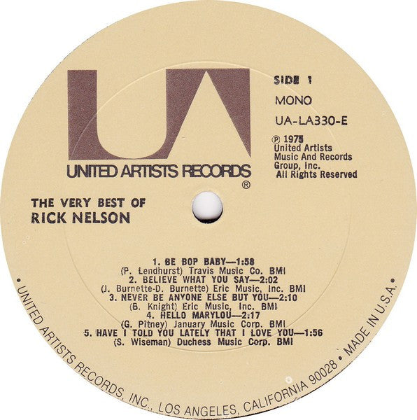 Ricky Nelson (2) - The Very Best Of Rick Nelson (Vinyl, LP, Compilation, Mono) Very Good (VG) / Good Plus (G+)