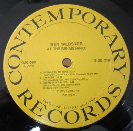 Ben Webster - At The Renaissance (Vinyl, LP, Album, Reissue, Remastered) Near Mint (NM or M-) / Very Good Plus (VG+)