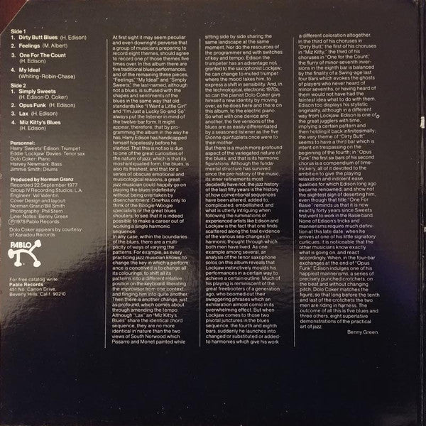 Harry Edison - Simply Sweets (Vinyl, LP, Album, Stereo) Very Good Plus (VG+) / Very Good (VG)