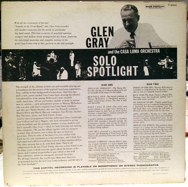 Glen Gray & The Casa Loma Orchestra - Solo Spotlight (Vinyl, LP, Album, Mono) Good Plus (G+) / Poor (P)