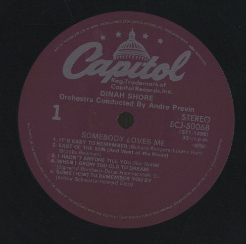 Dinah Shore - Somebody Loves Me (Vinyl, LP, Album, Reissue) Very Good Plus (VG+) / Very Good Plus (VG+)