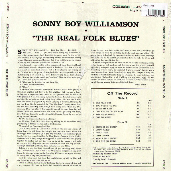 Sonny Boy Williamson (2) - The Real Folk Blues (Vinyl, LP, Album, Reissue, Remastered, Mono) Near Mint (NM or M-) / Very Good Plus (VG+)