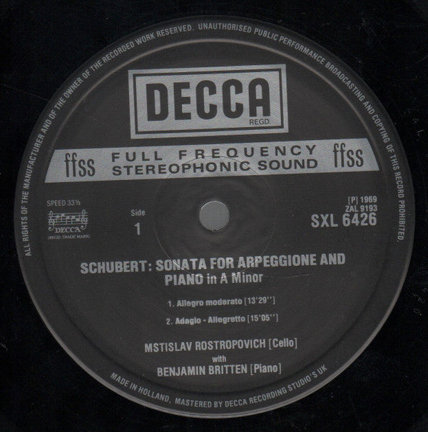Franz Schubert - Schubert: Sonata For Arpeggione And Piano / Bridge: Sonata For Cello And Piano (Vinyl, LP, Album, Repress) Very Good (VG) / Very Good Plus (VG+)