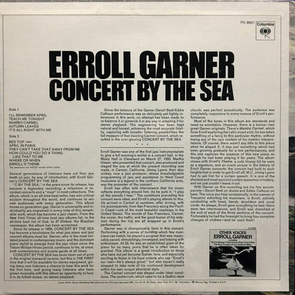 Erroll Garner - Concert By The Sea (Vinyl, LP, Album, Stereo)