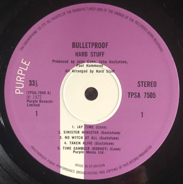 Hard Stuff (2) - Bulletproof (Vinyl, LP, Album, Stereo) Near Mint (NM or M-) / Very Good Plus (VG+)