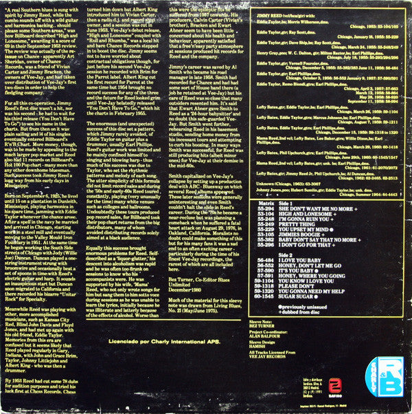 Jimmy Reed - High And Lonesome (Vinyl, LP, Compilation, Reissue) Very Good Plus (VG+) / Very Good (VG)