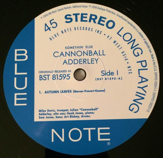 Cannonball Adderley - Somethin' Else (2xVinyl, 12", 45 RPM, Album, Limited Edition, Numbered, Reissue, Remastered, Stereo) Very Good Plus (VG+) / Near Mint (NM or M-)