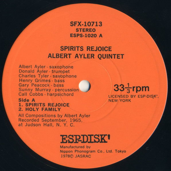 Albert Ayler - Spirits Rejoice (Vinyl, LP, Album, Reissue) Very Good Plus (VG+) / Very Good Plus (VG+)