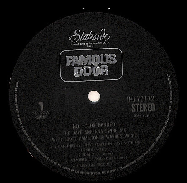 The Dave McKenna Swing Six - No Holds Barred (Vinyl, LP, Album) Near Mint (NM or M-) / Very Good Plus (VG+)