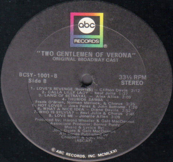 Various - Two Gentlemen Of Verona: A Grand New Musical (Original Broadway Cast Recording) (2xVinyl, LP) Very Good (VG) / Good Plus (G+)