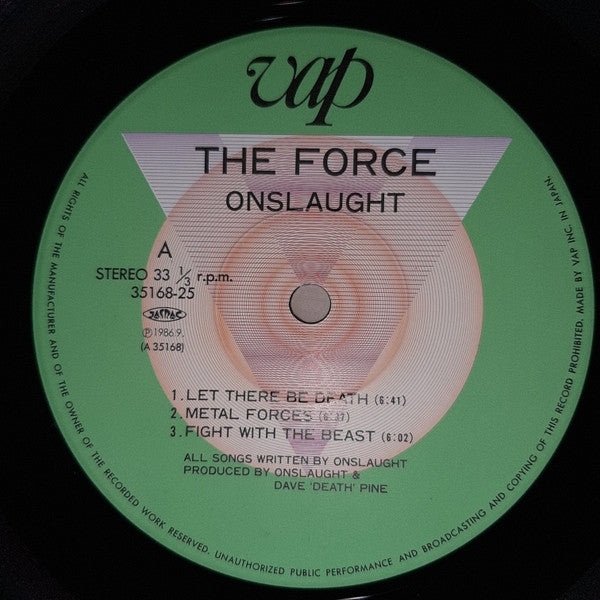 Onslaught (2) - The Force (Vinyl, LP, Album) Very Good Plus (VG+) / Fair (F)