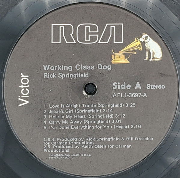 Rick Springfield - Working Class Dog (Vinyl, LP, Album, Stereo) Very Good (VG) / Very Good (VG)