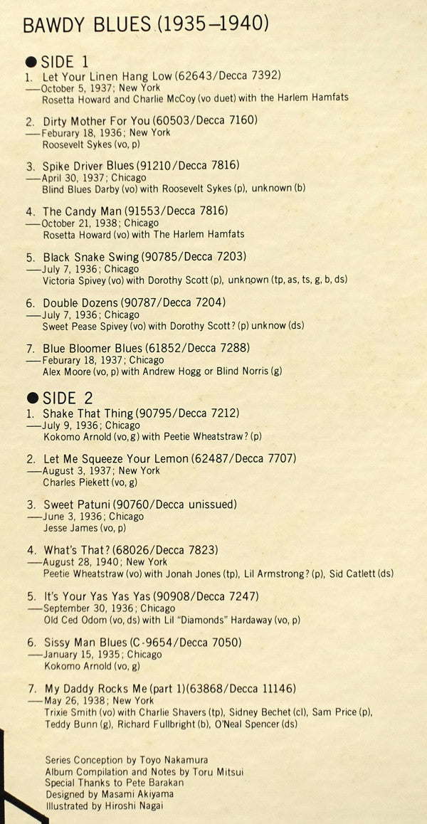 Various - Bawdy Blues 1935-1940 (Vinyl, LP, Album, Compilation, Mono) Near Mint (NM or M-) / Very Good Plus (VG+)