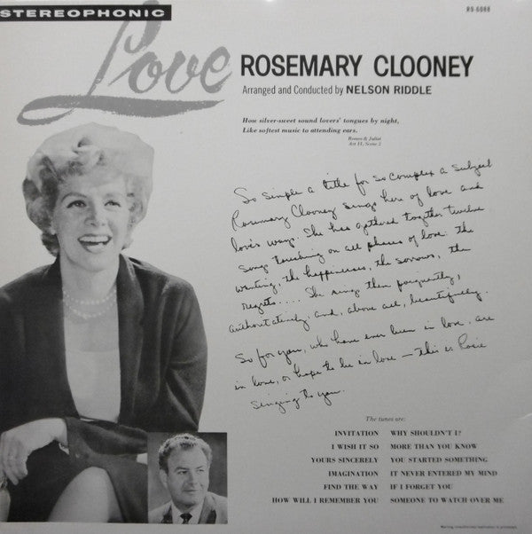 Rosemary Clooney - Love (Vinyl, LP, Album, Stereo) Very Good Plus (VG+) / Very Good (VG)