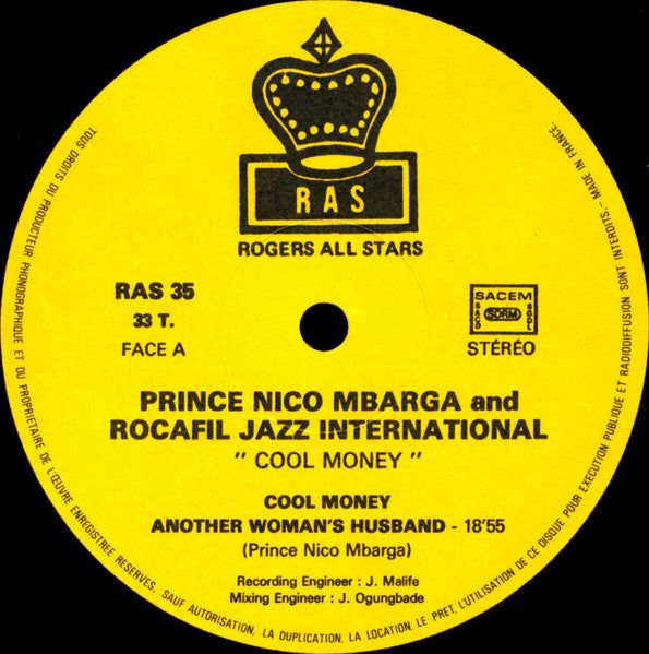 Prince Nico Mbarga And Rocafil Jazz - Cool Money (Vinyl, LP, Album, Stereo) Very Good Plus (VG+) / Good Plus (G+)