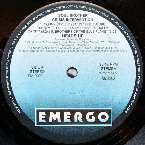 Heads Up - Soul Brother Crisis Intervention (Vinyl, LP, Album) Very Good (VG) / Near Mint (NM or M-)