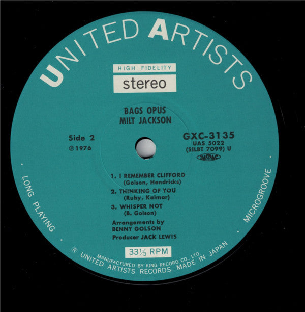 Milt Jackson - Bags' Opus (Vinyl, LP, Album, Reissue, Stereo)