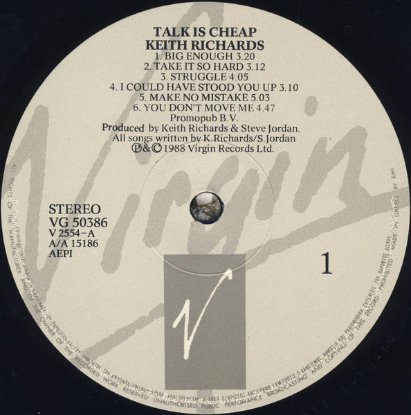 Keith Richards - Talk Is Cheap (Vinyl, LP, Album, Stereo) Very Good Plus (VG+) / Very Good Plus (VG+)