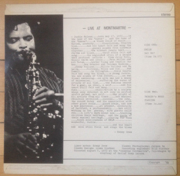 Jackie McLean - Live At Montmartre (Vinyl, LP, Album, Stereo) Good Plus (G+) / Good Plus (G+)