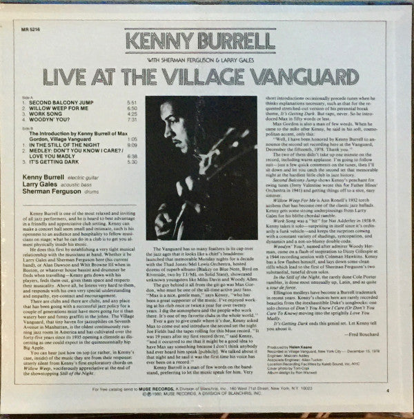 Kenny Burrell - Live At The Village Vanguard (Vinyl, LP, Album, Stereo) Very Good (VG) / Very Good (VG)