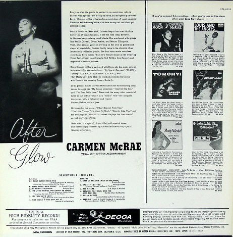 Carmen McRae - After Glow (Vinyl, LP, Reissue, Mono)